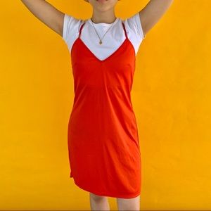 Red Satin-like Slip Dress